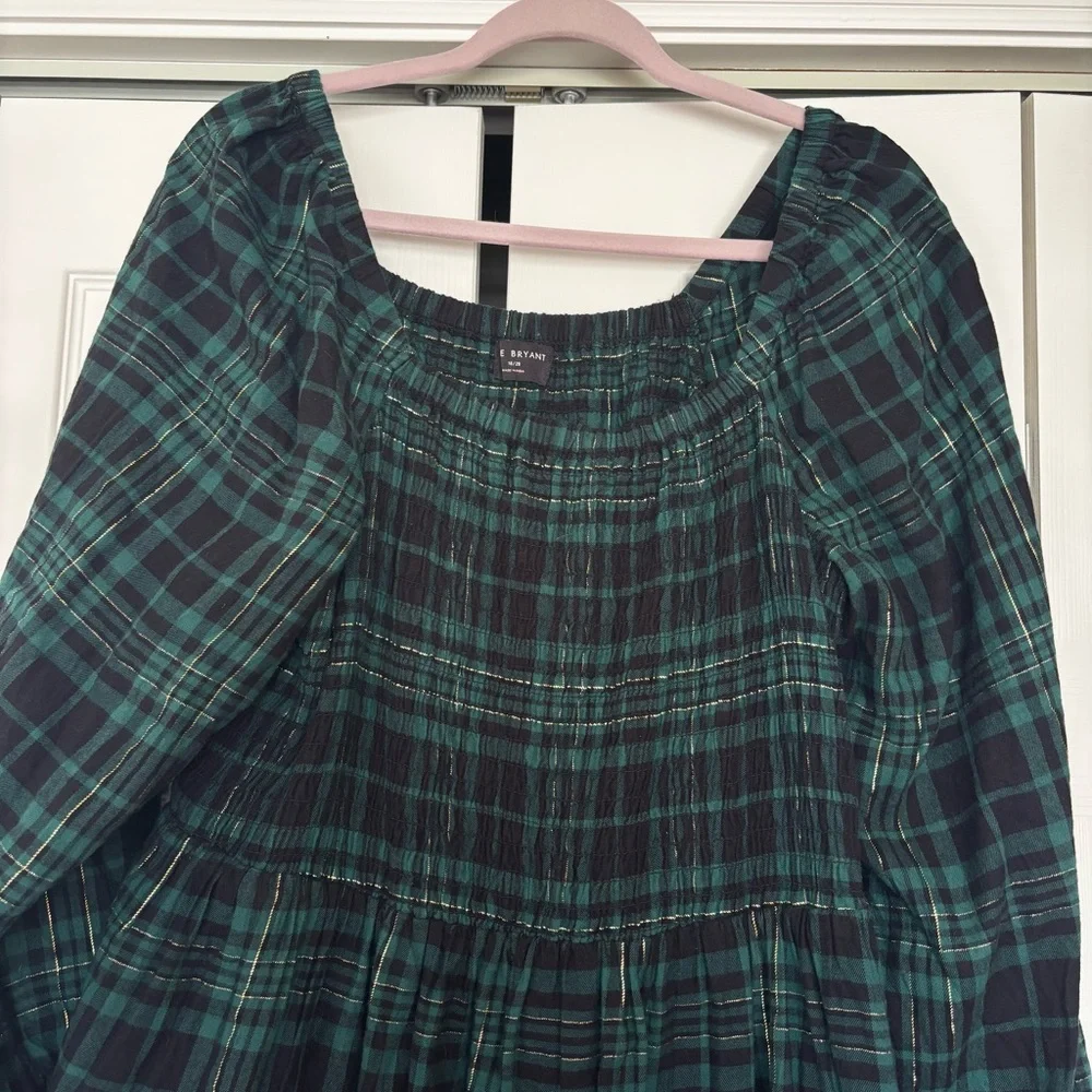 Lane Bryant Green and Navy Plaid Long Sleeve Dress - Picture 4 of 5